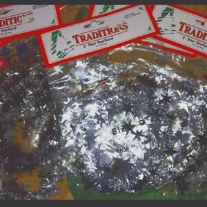 Lot of 10 Unopened Vintage Silver Star Garlandsill in Package Christmas/New Year